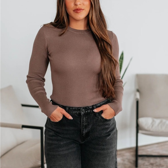 BE COOL Tops - NEW worn once Women's Ribbed Long Sleeve Top - Brown